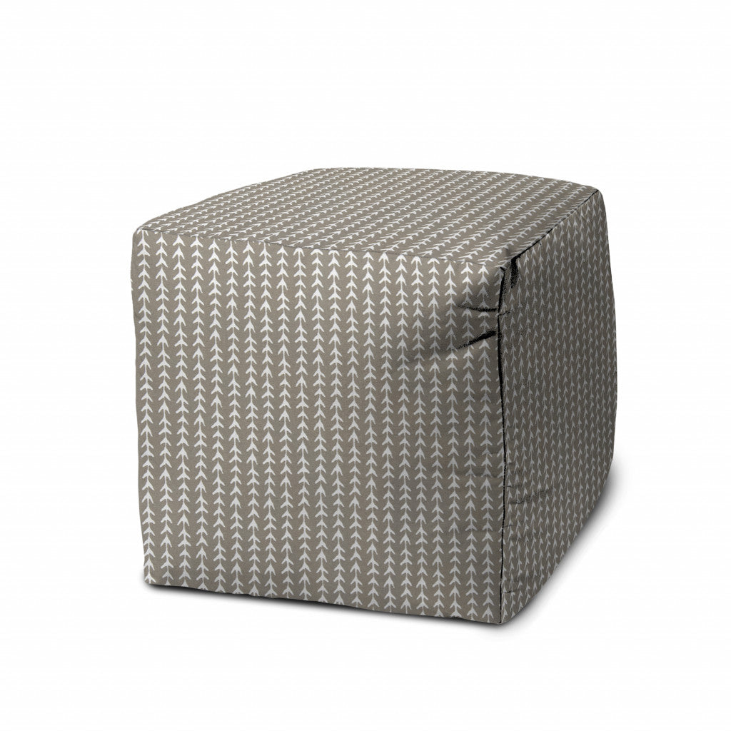 17" Taupe Polyester Cube Geometric Indoor Outdoor Pouf Ottoman