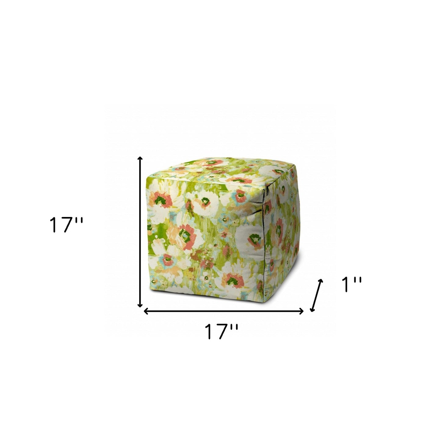 17" Green Cube Floral Indoor Outdoor Pouf Cover