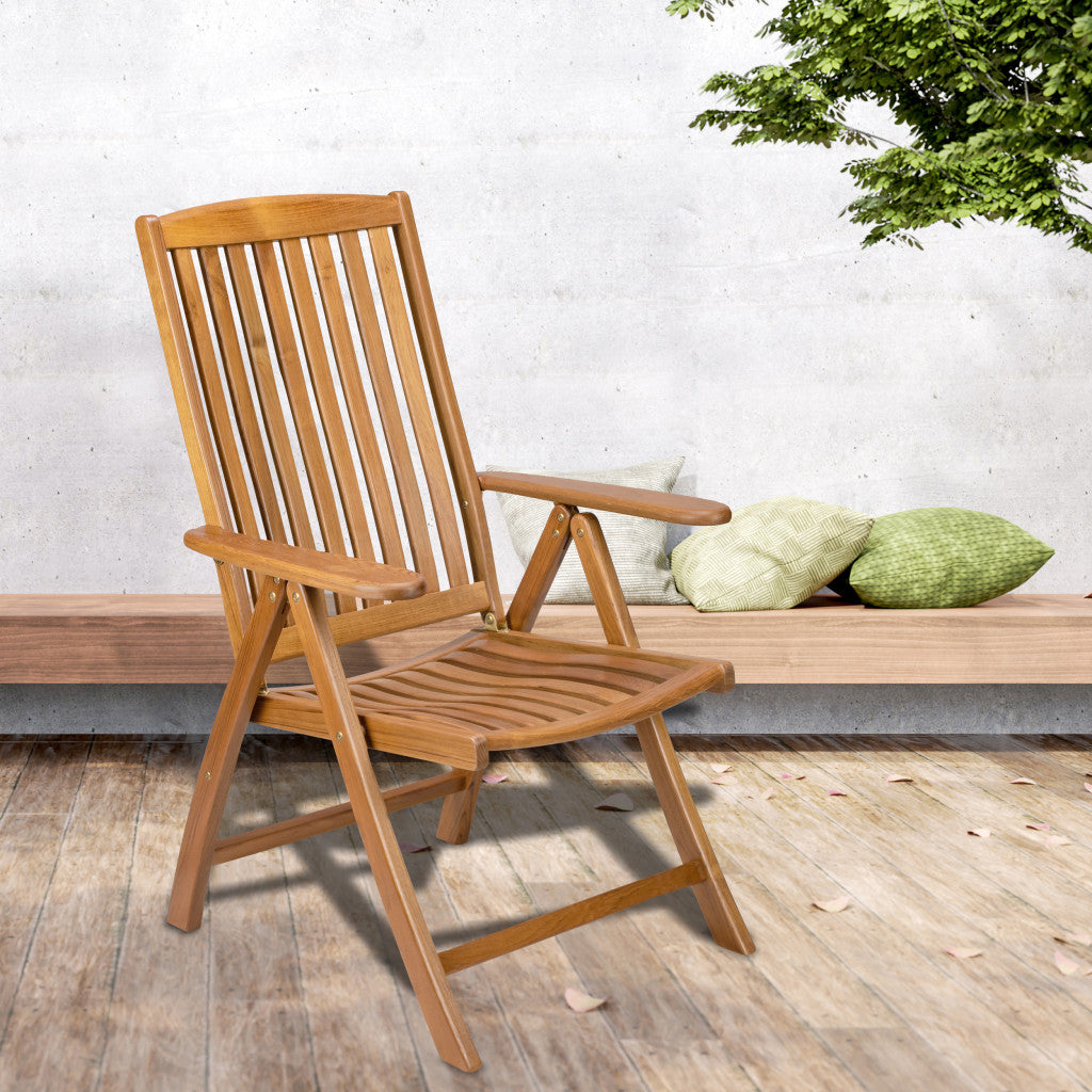 Brown Solid Wood Reclining Deck Chair