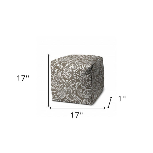 17" Taupe Cube Paisley Indoor Outdoor Pouf Cover