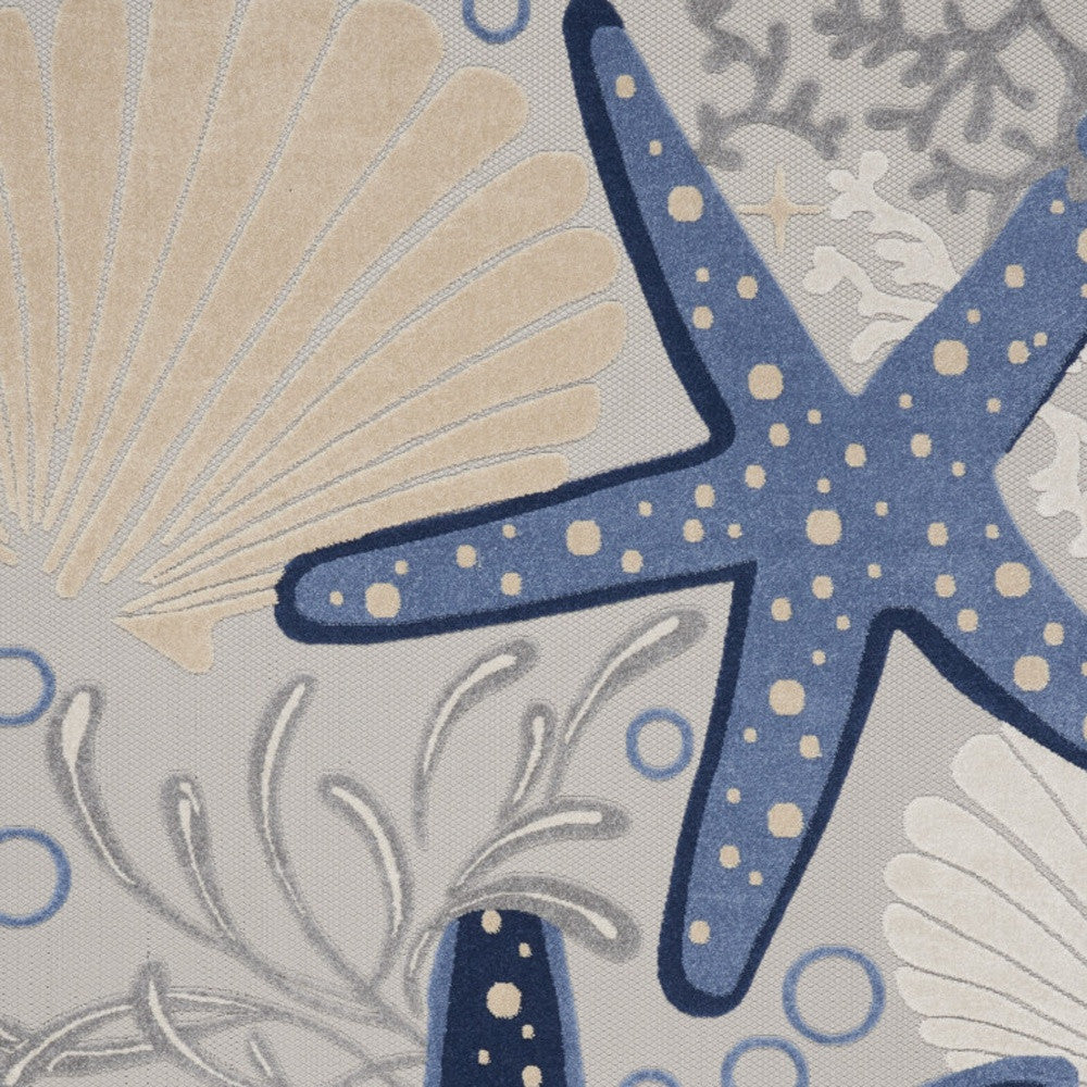 10' x 13' Blue and Gray Starfish Indoor Outdoor Area Rug