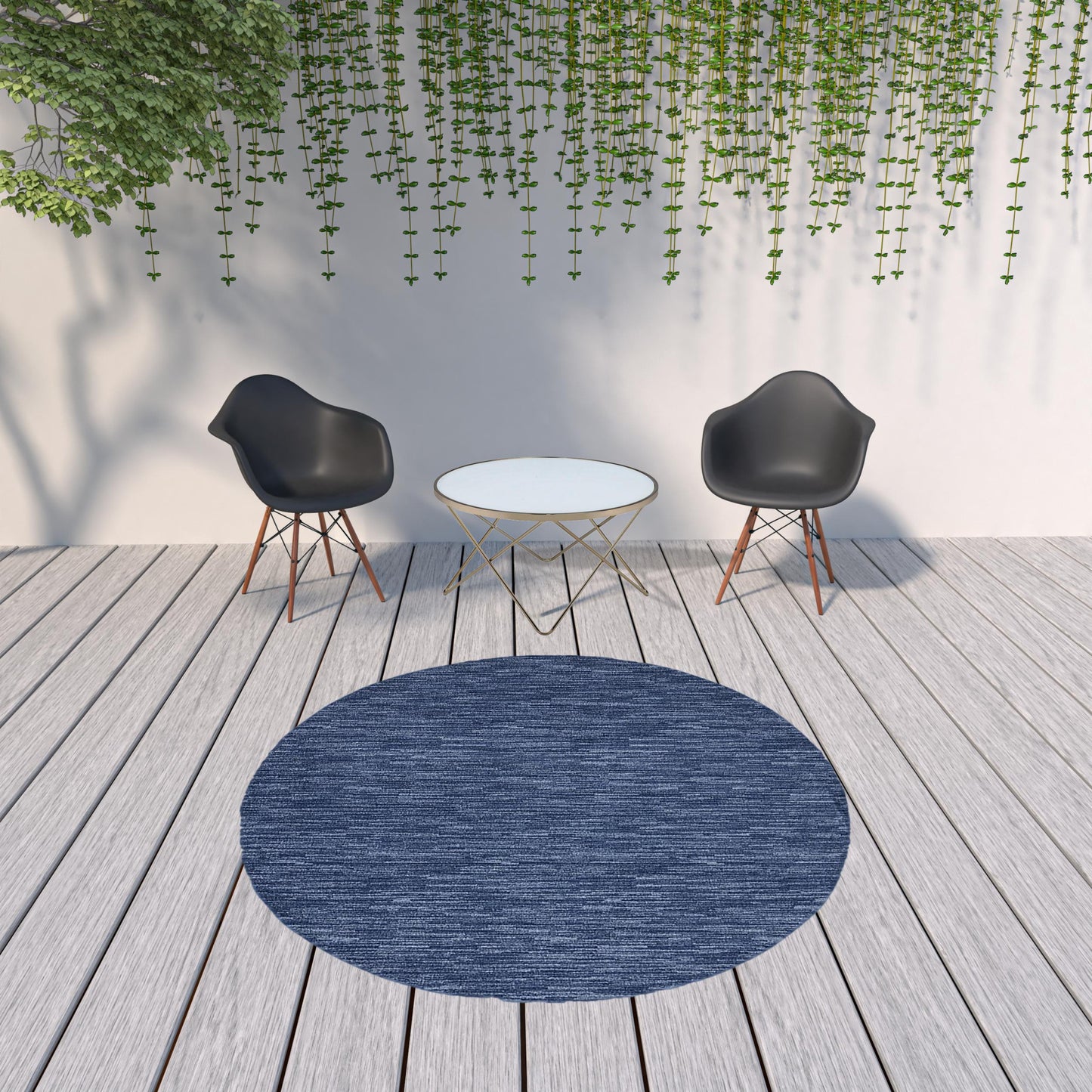 8' X 8' Navy Blue Round Non Skid Indoor Outdoor Area Rug