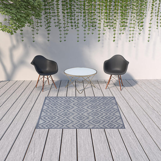 5' X 7' Denim Blue Argyle Indoor Outdoor Area Rug