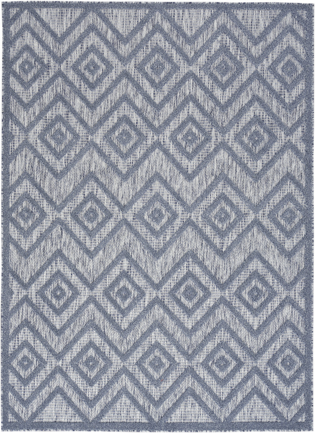 5' X 7' Denim Blue Argyle Indoor Outdoor Area Rug