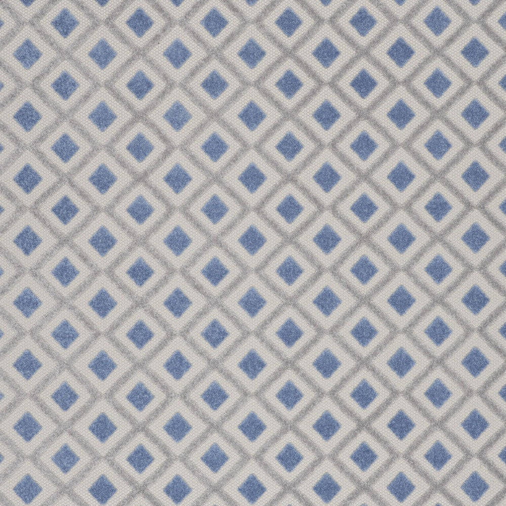 9' X 12' Blue And Grey Gingham Non Skid Indoor Outdoor Area Rug