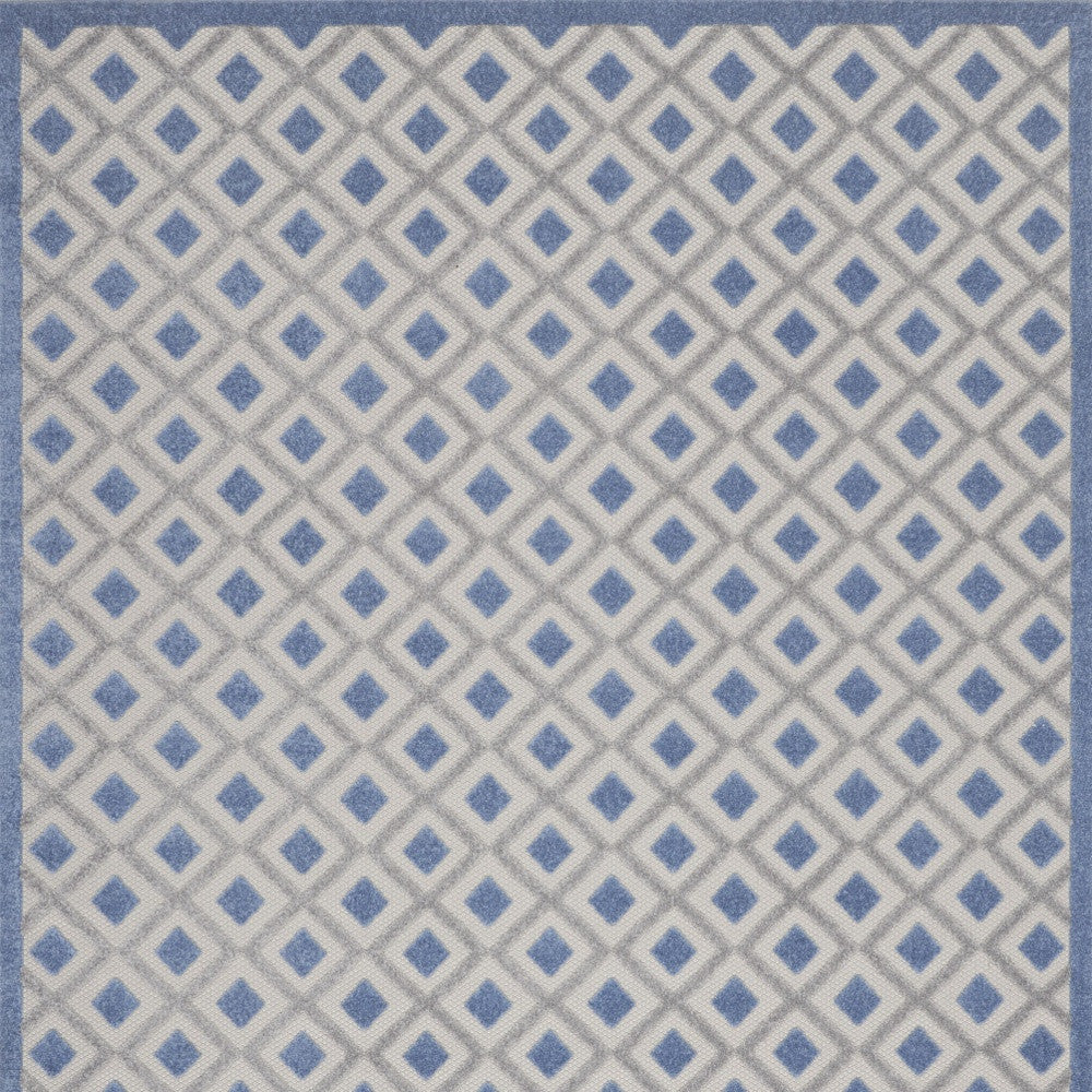 9' X 12' Blue And Grey Gingham Non Skid Indoor Outdoor Area Rug