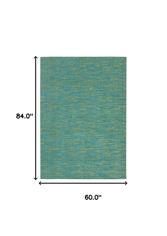 5' X 7' Blue And Green Striped Non Skid Indoor Outdoor Area Rug