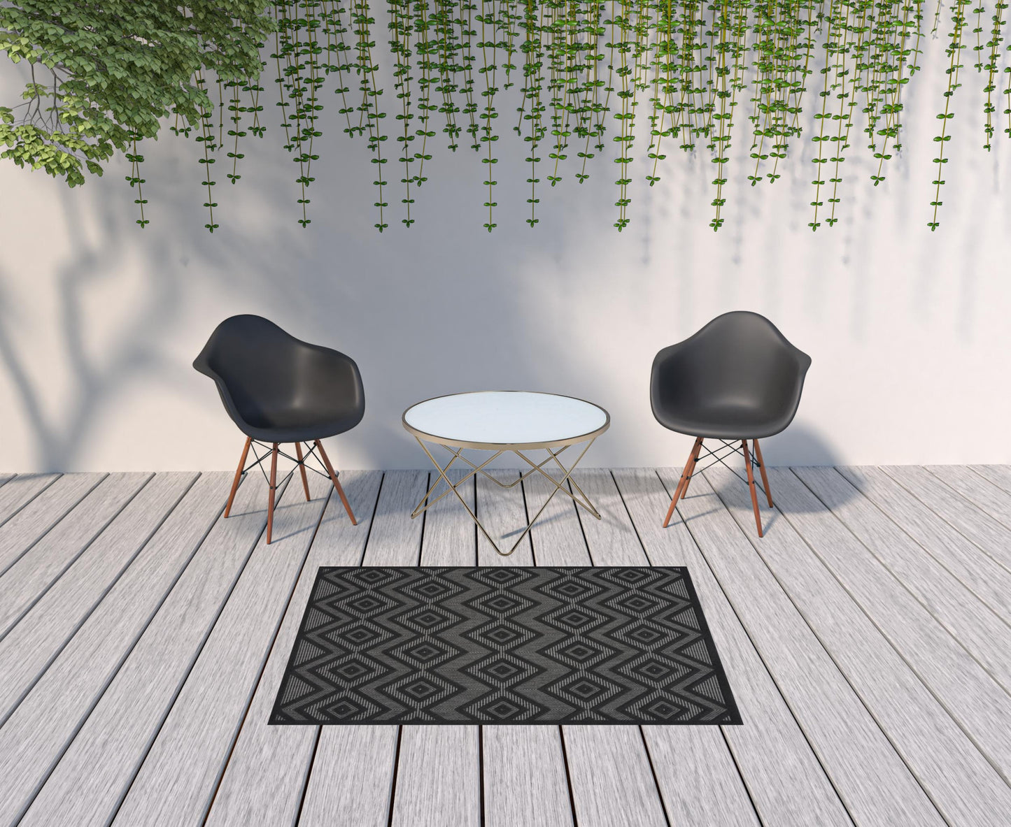 4' X 6' Charcoal Black Argyle Indoor Outdoor Area Rug