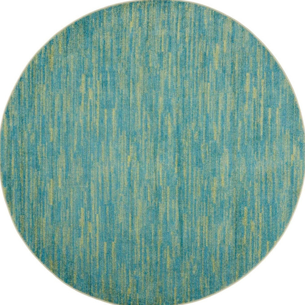 6' X 6' Blue And Green Round Striped Non Skid Indoor Outdoor Area Rug