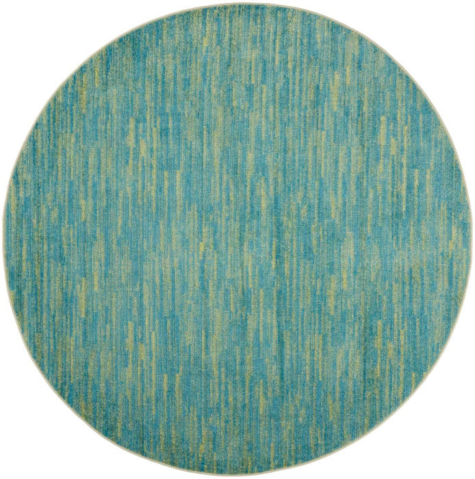 6' X 6' Blue And Green Round Striped Non Skid Indoor Outdoor Area Rug