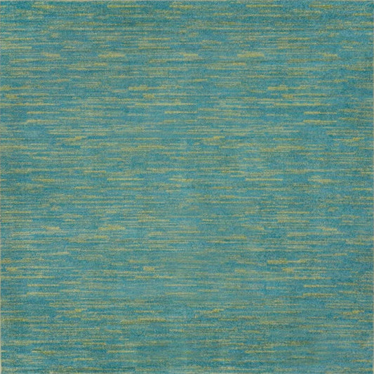 7' X 7' Blue And Green Square Striped Non Skid Indoor Outdoor Area Rug