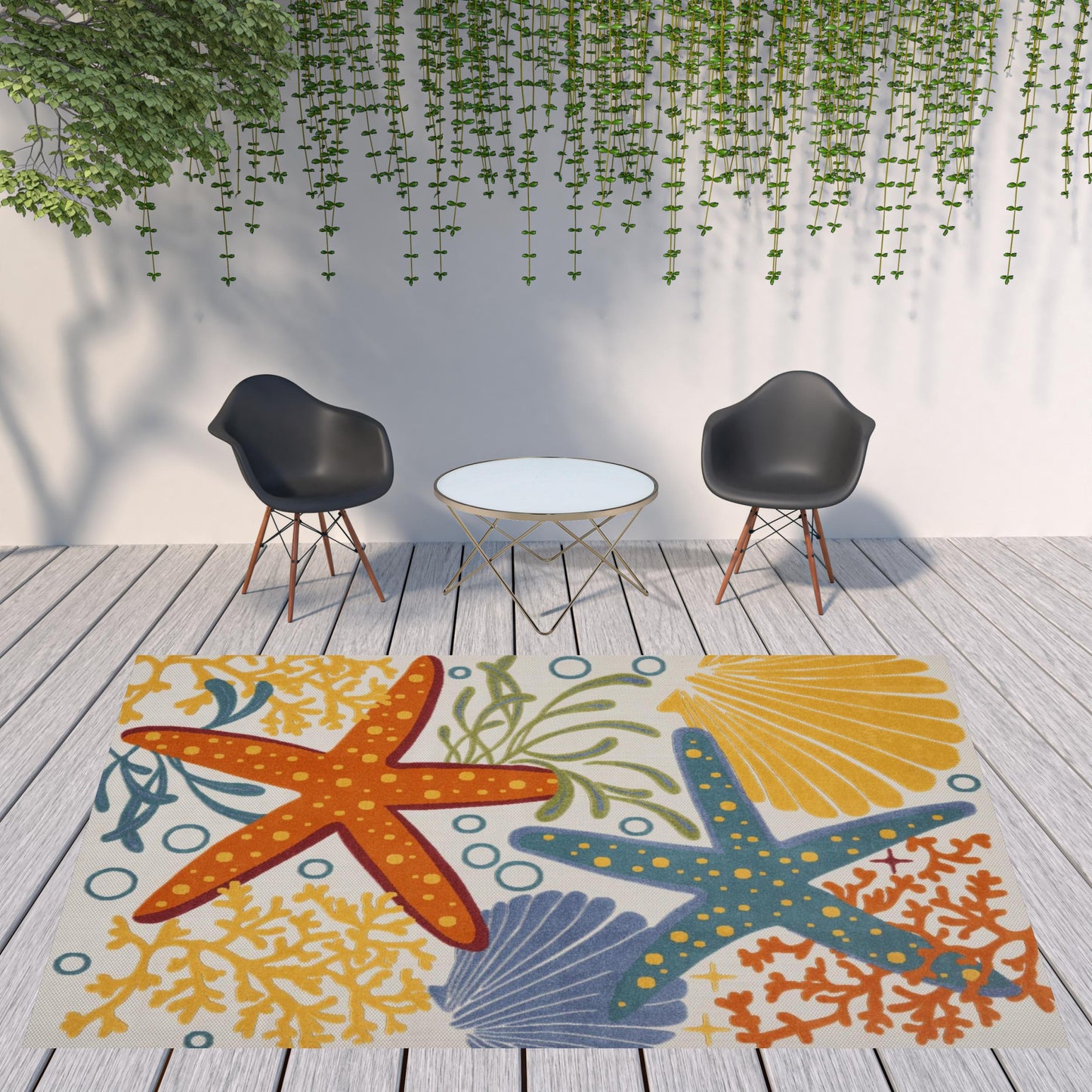 9' X 12' Orange Blue And Yellow Animal Print Non Skid Indoor Outdoor Area Rug