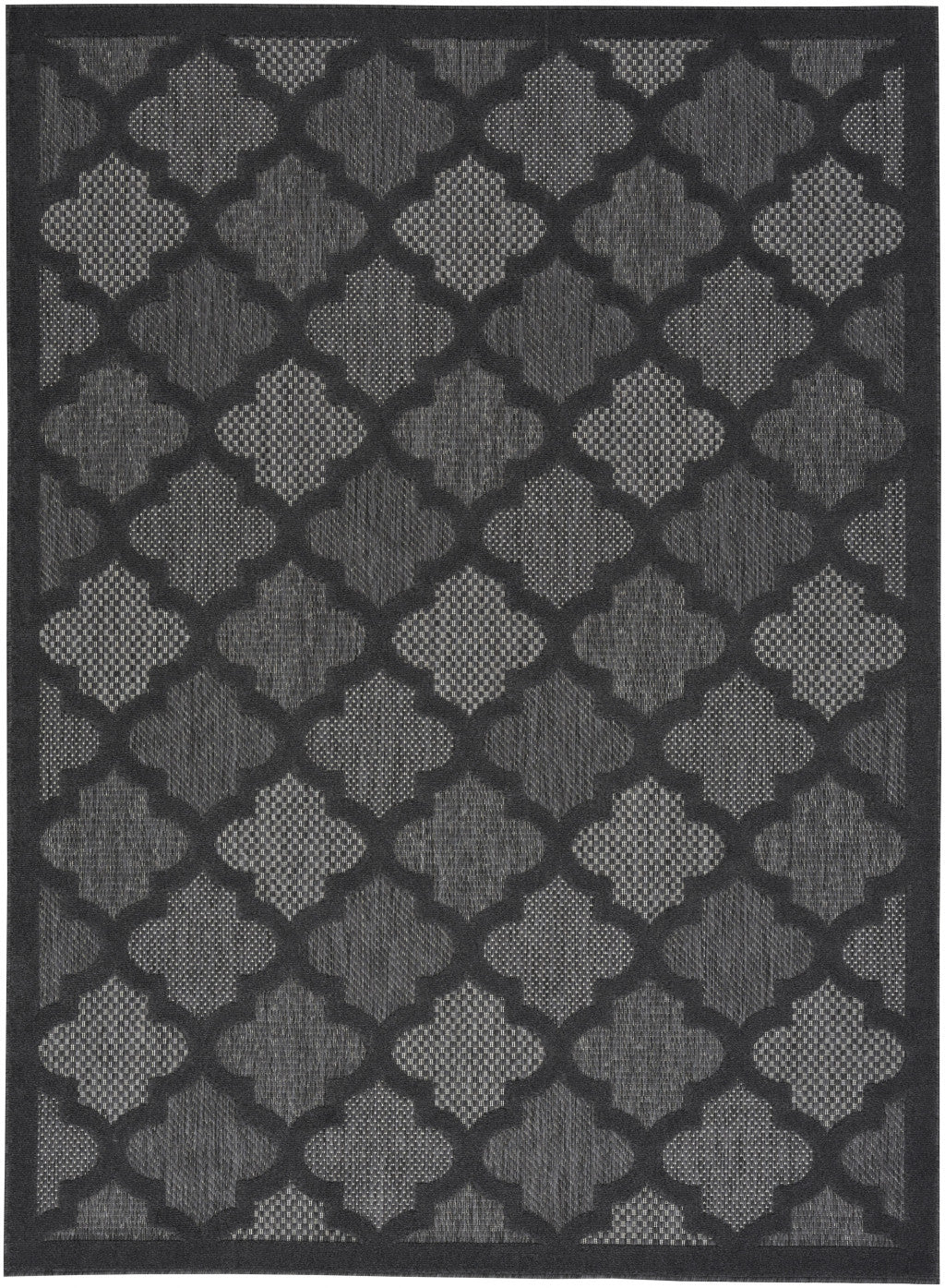 5' X 7' Charcoal Black Ikat Indoor Outdoor Area Rug