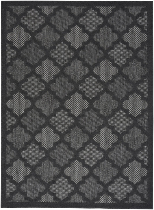 5' X 7' Charcoal Black Ikat Indoor Outdoor Area Rug