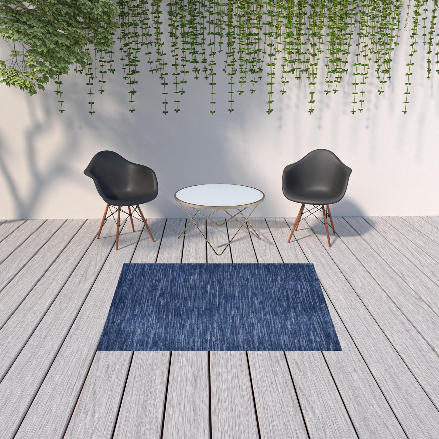 5' X 7' Navy Blue Non Skid Indoor Outdoor Area Rug