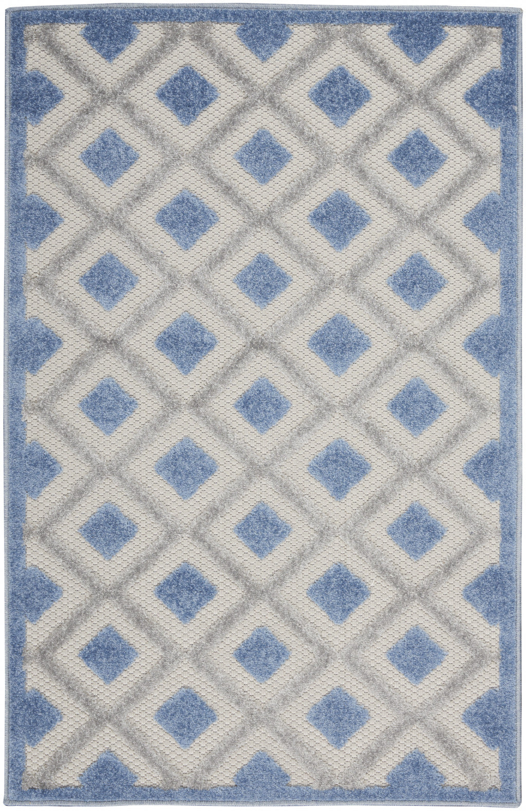 3' X 4' Blue And Grey Gingham Non Skid Indoor Outdoor Area Rug