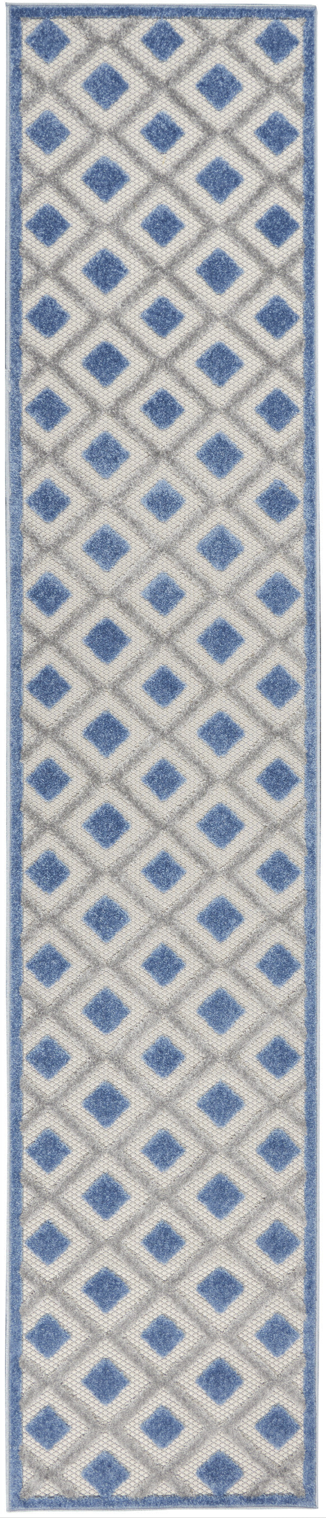 2' X 12' Blue And Grey Gingham Non Skid Indoor Outdoor Runner Rug