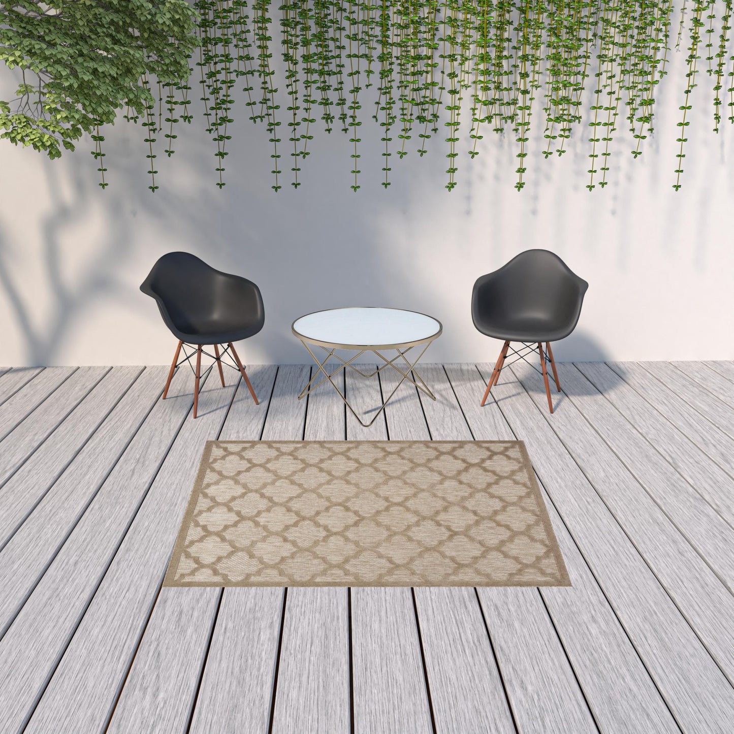 5' X 7' Natural Beige Ikat Indoor Outdoor Area Rug