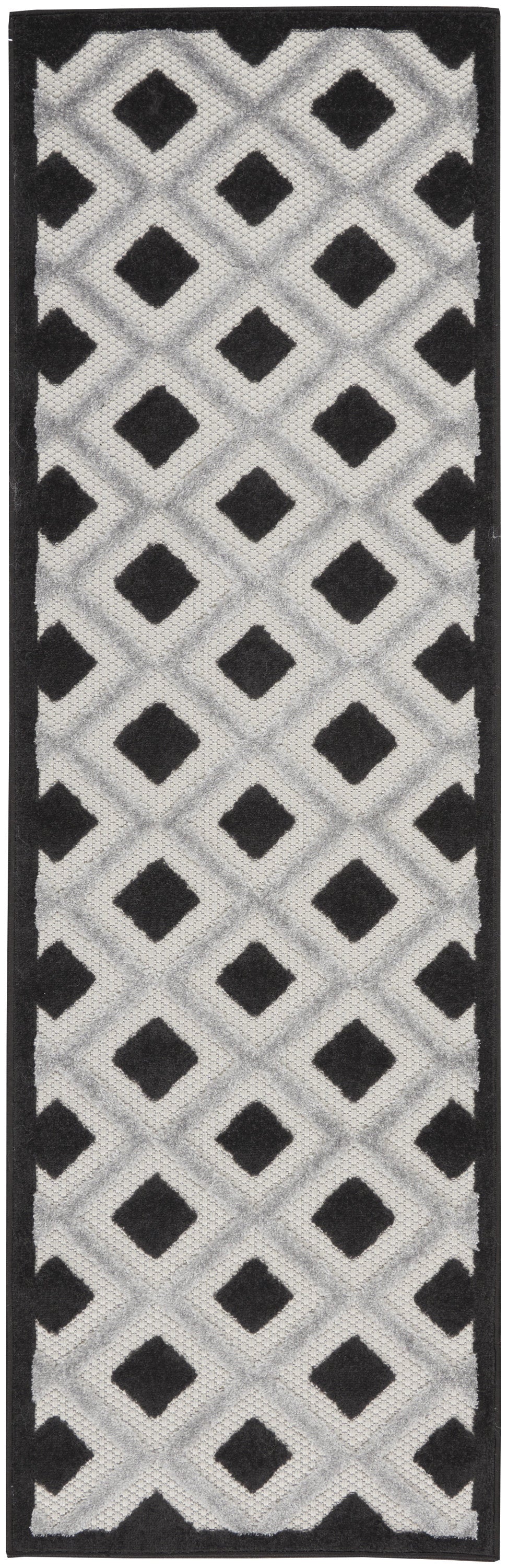 2' X 8' Black And White Gingham Non Skid Indoor Outdoor Runner Rug