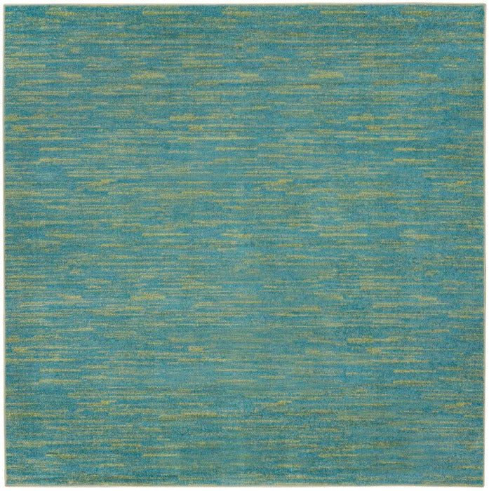 5' X 5' Blue And Green Square Striped Non Skid Indoor Outdoor Area Rug