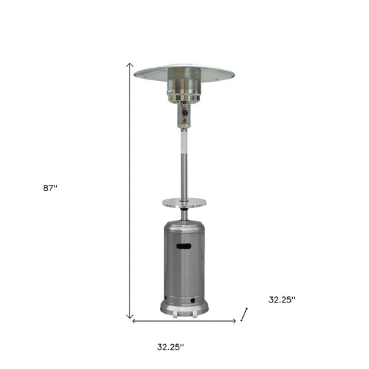 48000 BTU Silver Steel Propane Cylindrical Pole Standing Patio Heater