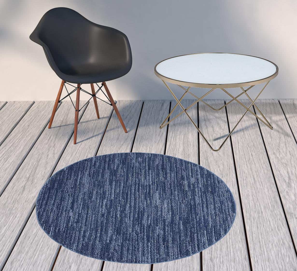 4' X 4' Navy Blue Round Non Skid Indoor Outdoor Area Rug