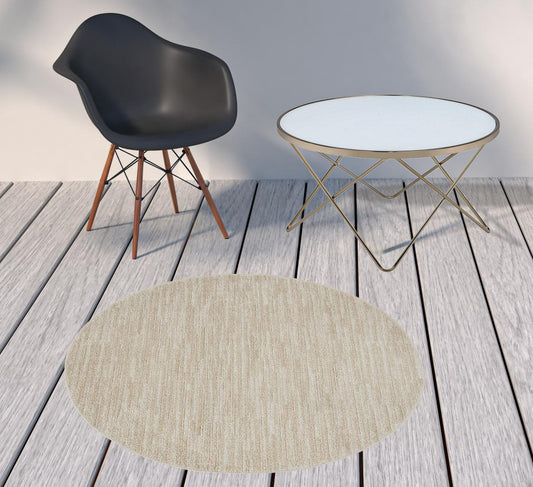 4' X 4' Ivory And Beige Round Non Skid Indoor Outdoor Area Rug