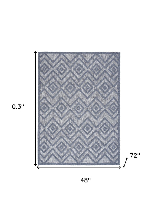 4' X 6' Denim Blue Argyle Indoor Outdoor Area Rug