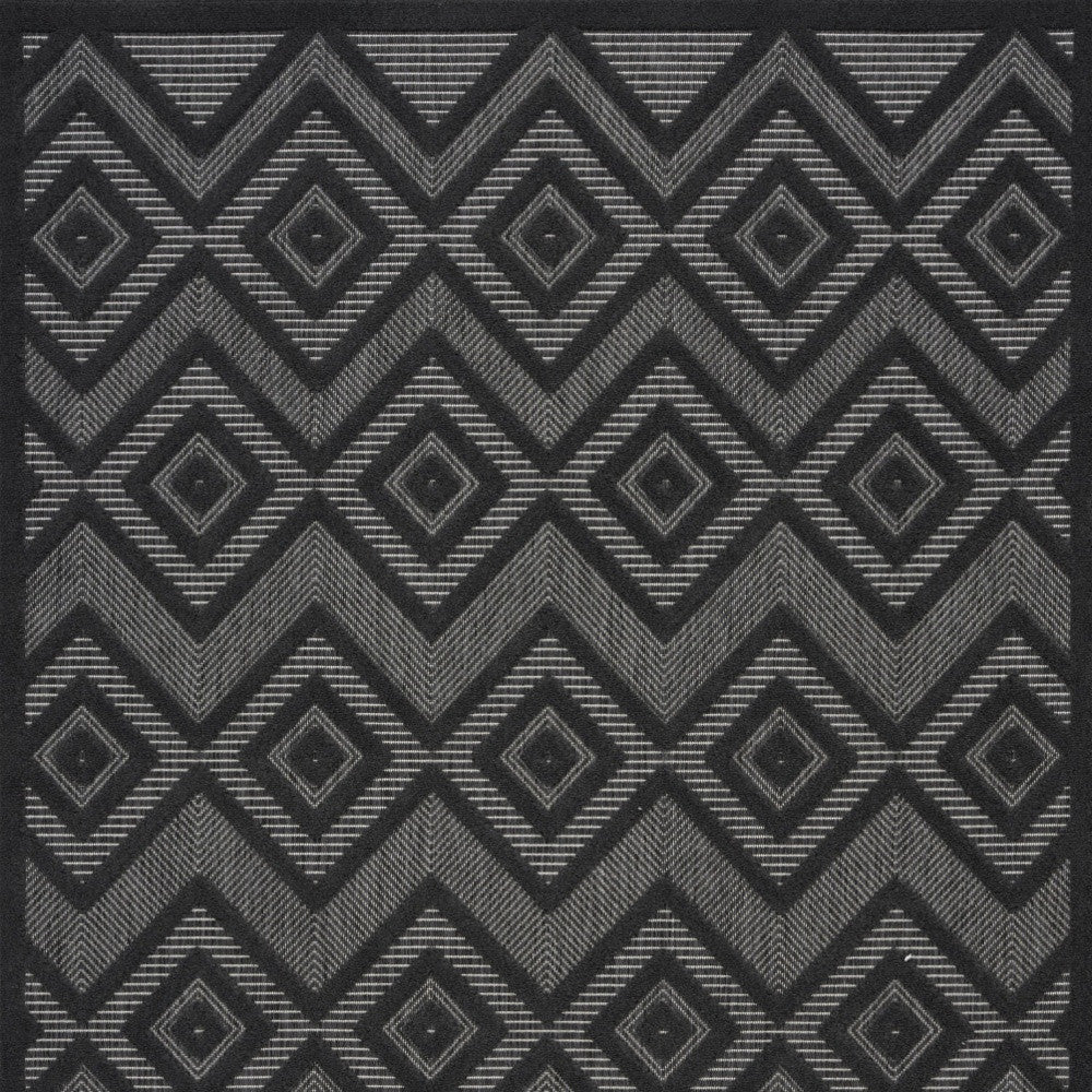 5' X 7' Charcoal Black Argyle Indoor Outdoor Area Rug