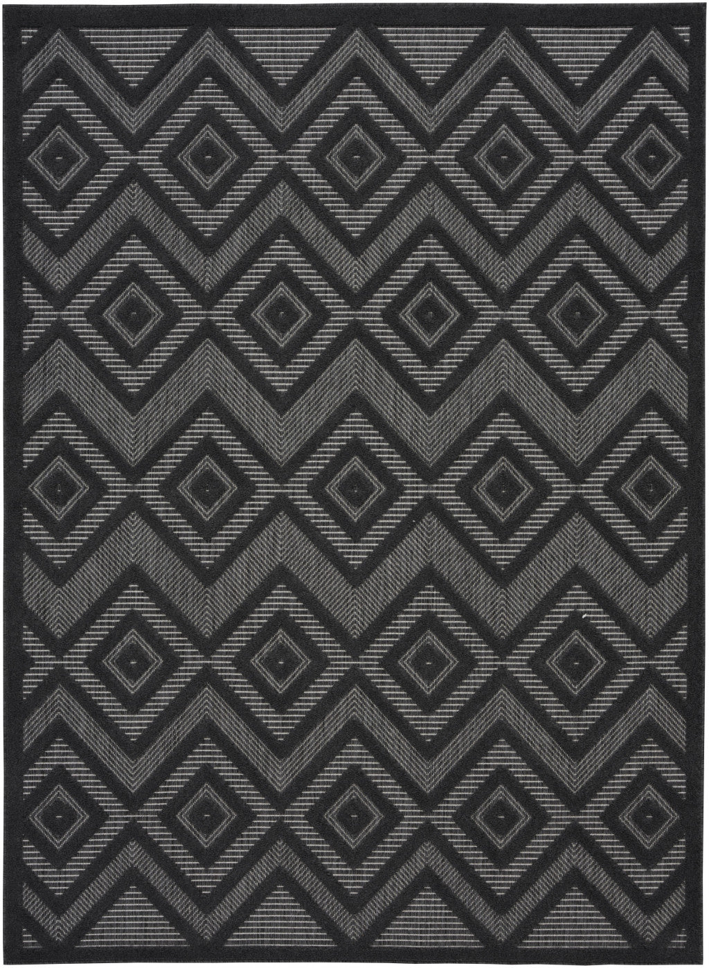 5' X 7' Charcoal Black Argyle Indoor Outdoor Area Rug