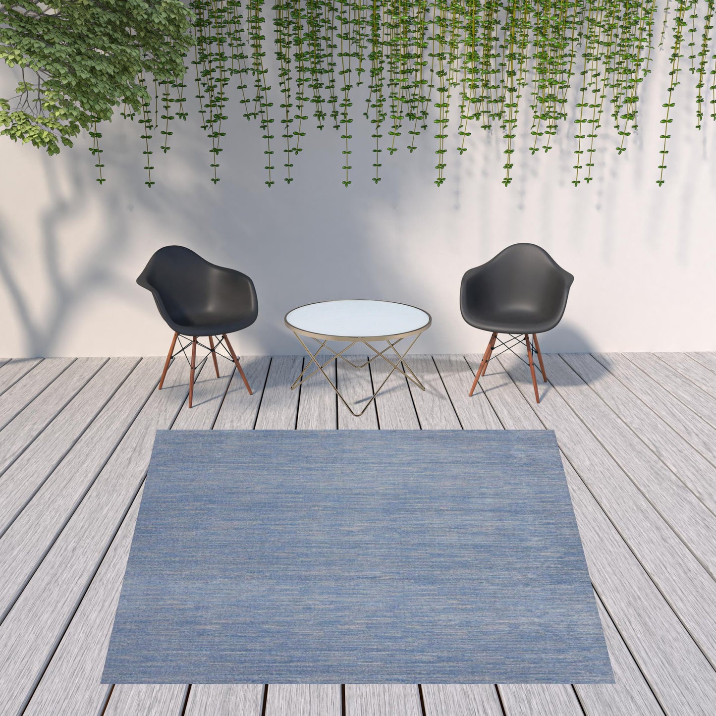 9' X 9' Blue And Grey Square Striped Non Skid Indoor Outdoor Area Rug