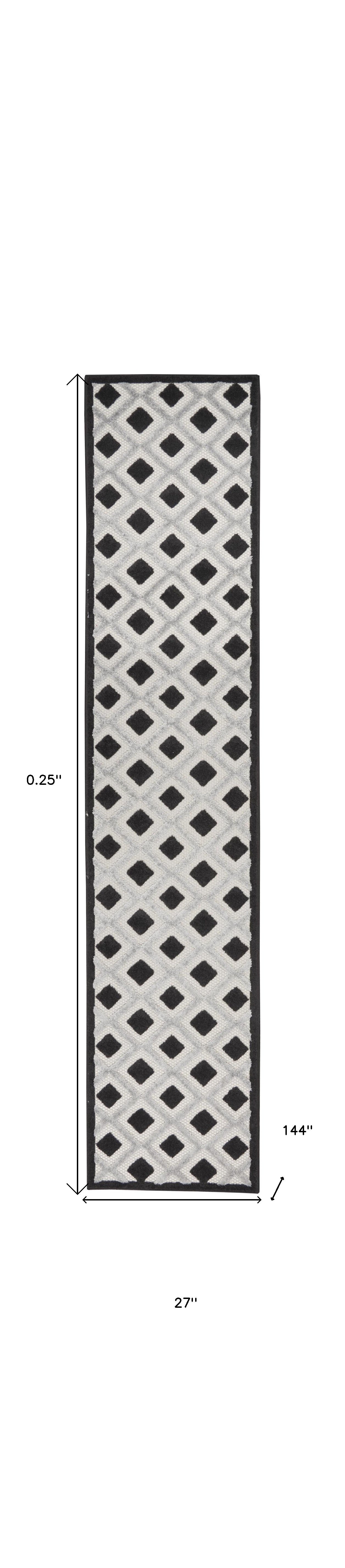 2' X 12' Black And White Gingham Non Skid Indoor Outdoor Runner Rug