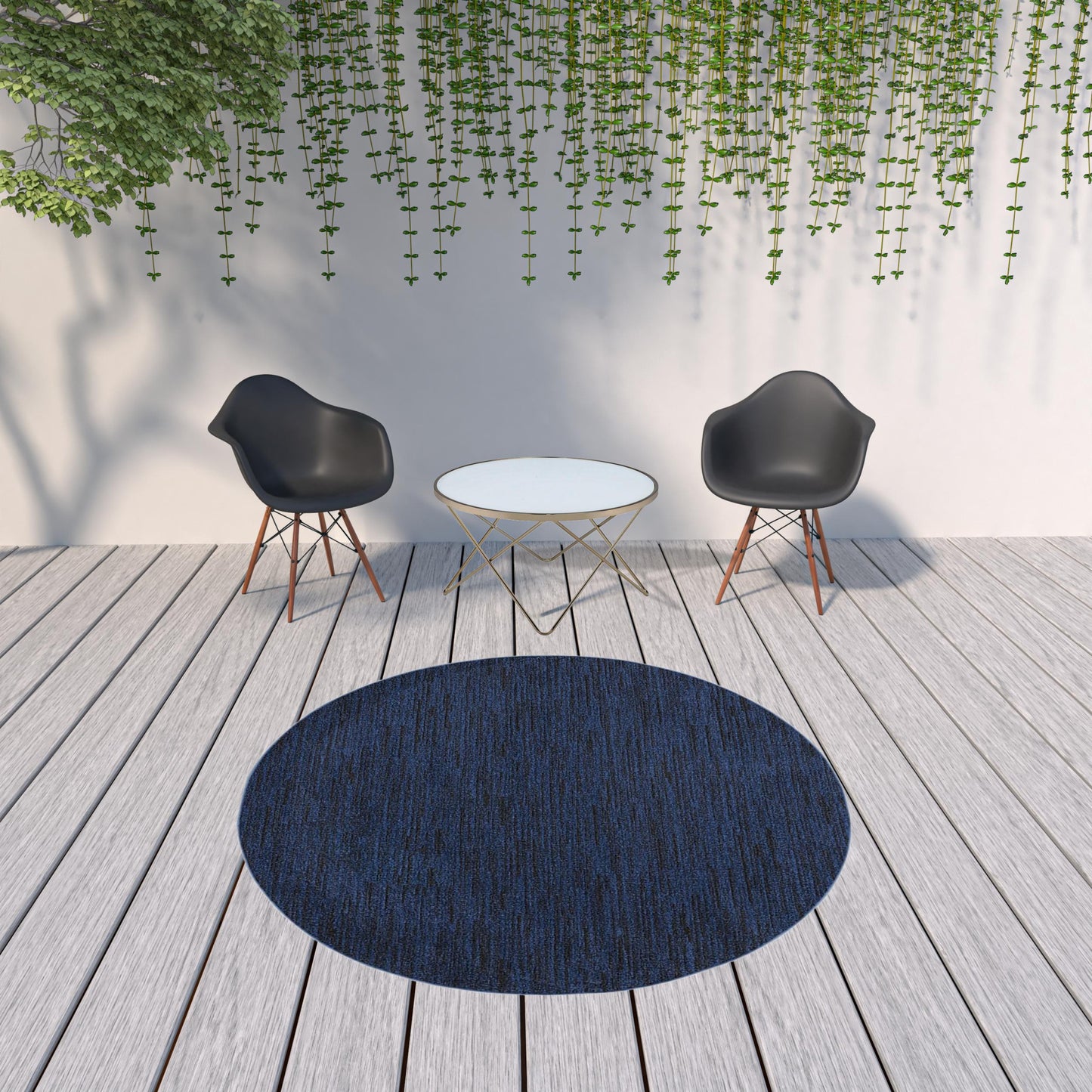 8' X 8' Midnight Blue Round Non Skid Indoor Outdoor Area Rug