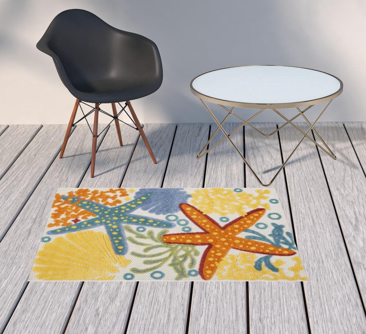 3' X 4' Orange Blue And Yellow Animal Print Non Skid Indoor Outdoor Area Rug