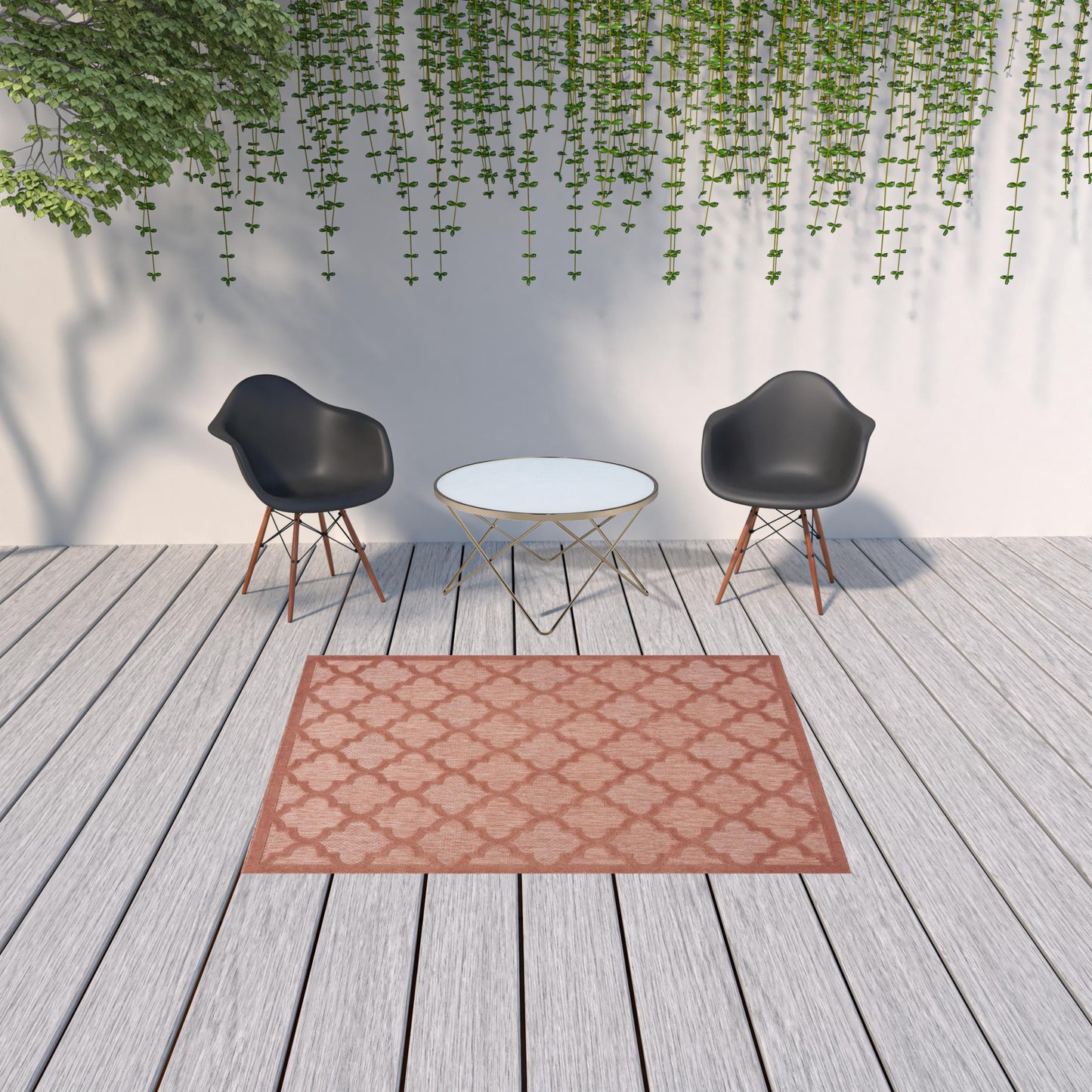 5' X 7' Coral Orange Ikat Indoor Outdoor Area Rug