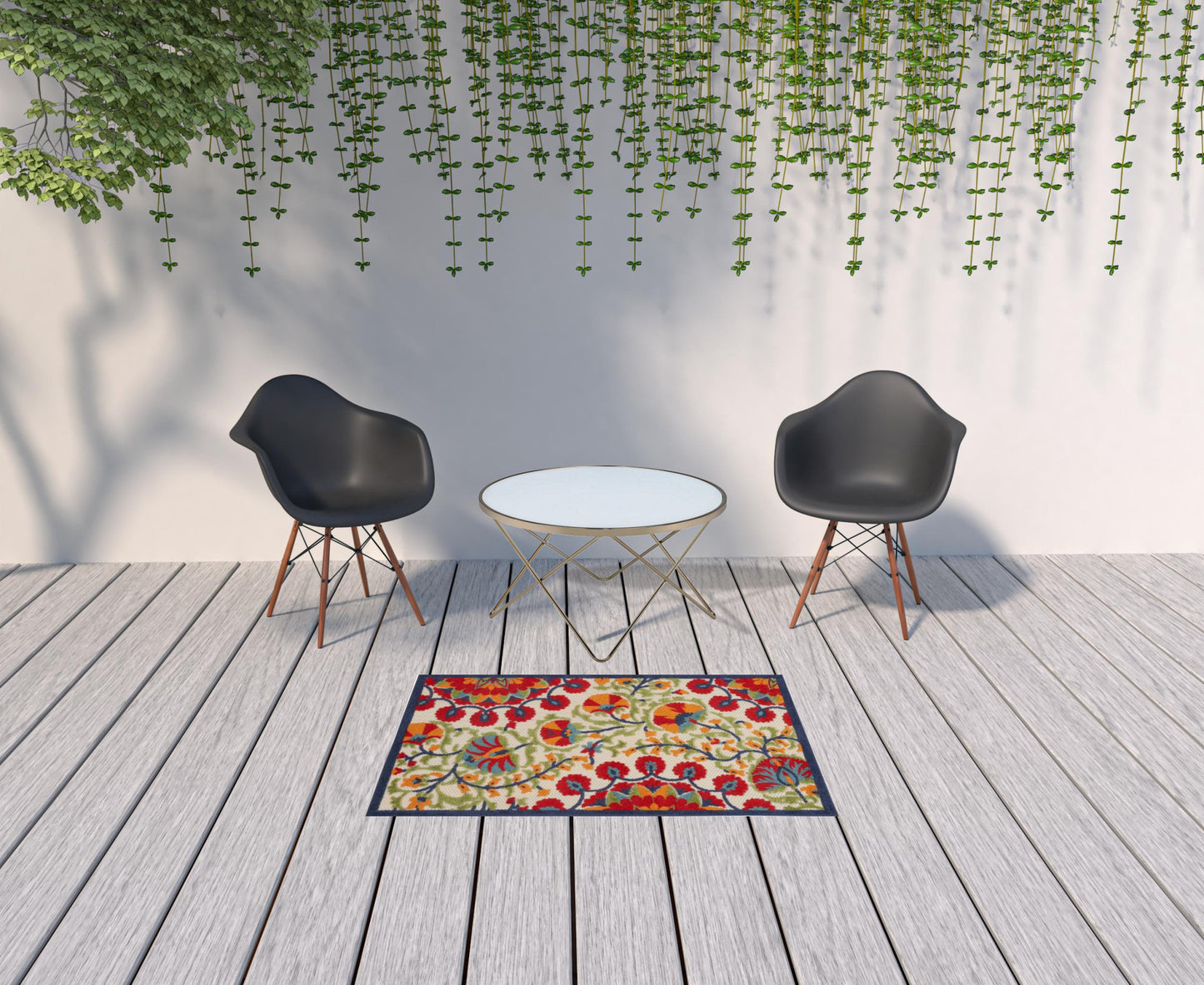 3' X 5' Red Toile Non Skid Indoor Outdoor Area Rug