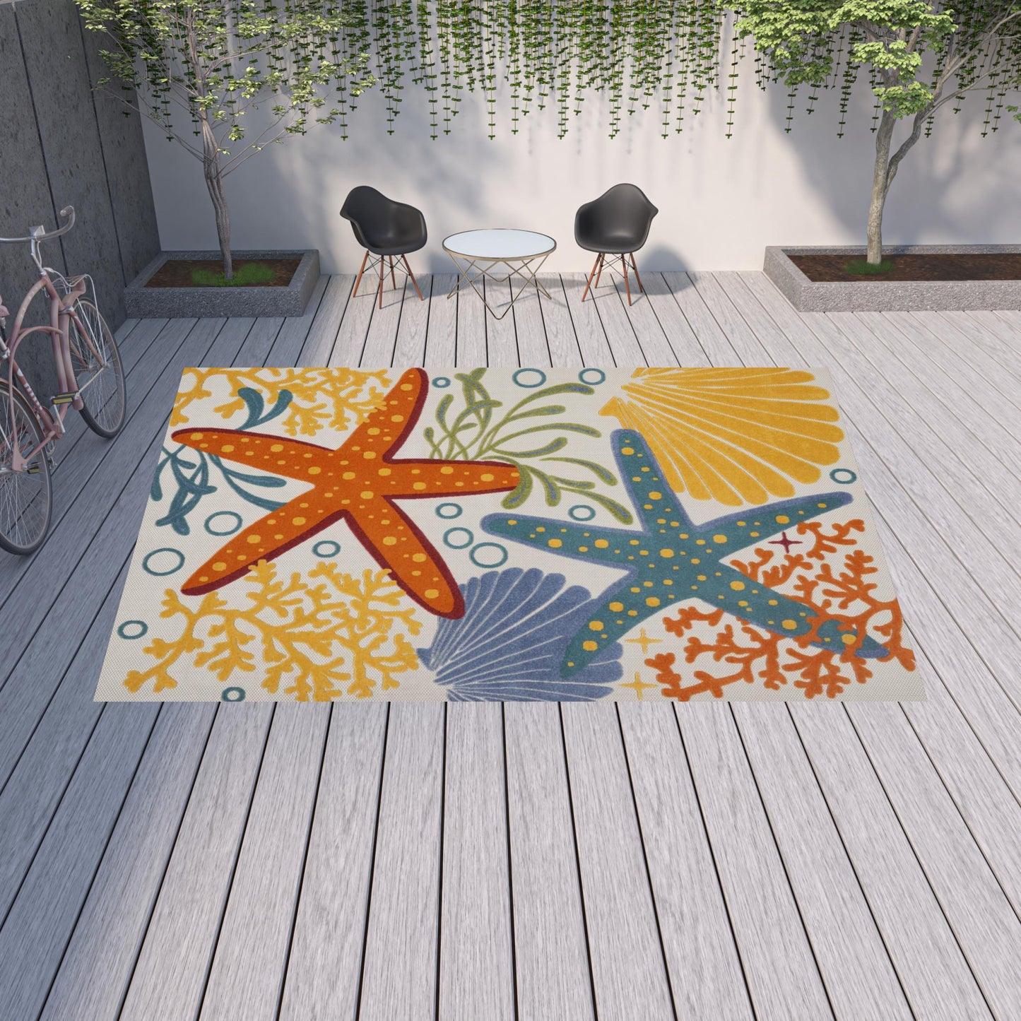 12' X 15' Orange Blue And Yellow Animal Print Non Skid Indoor Outdoor Area Rug