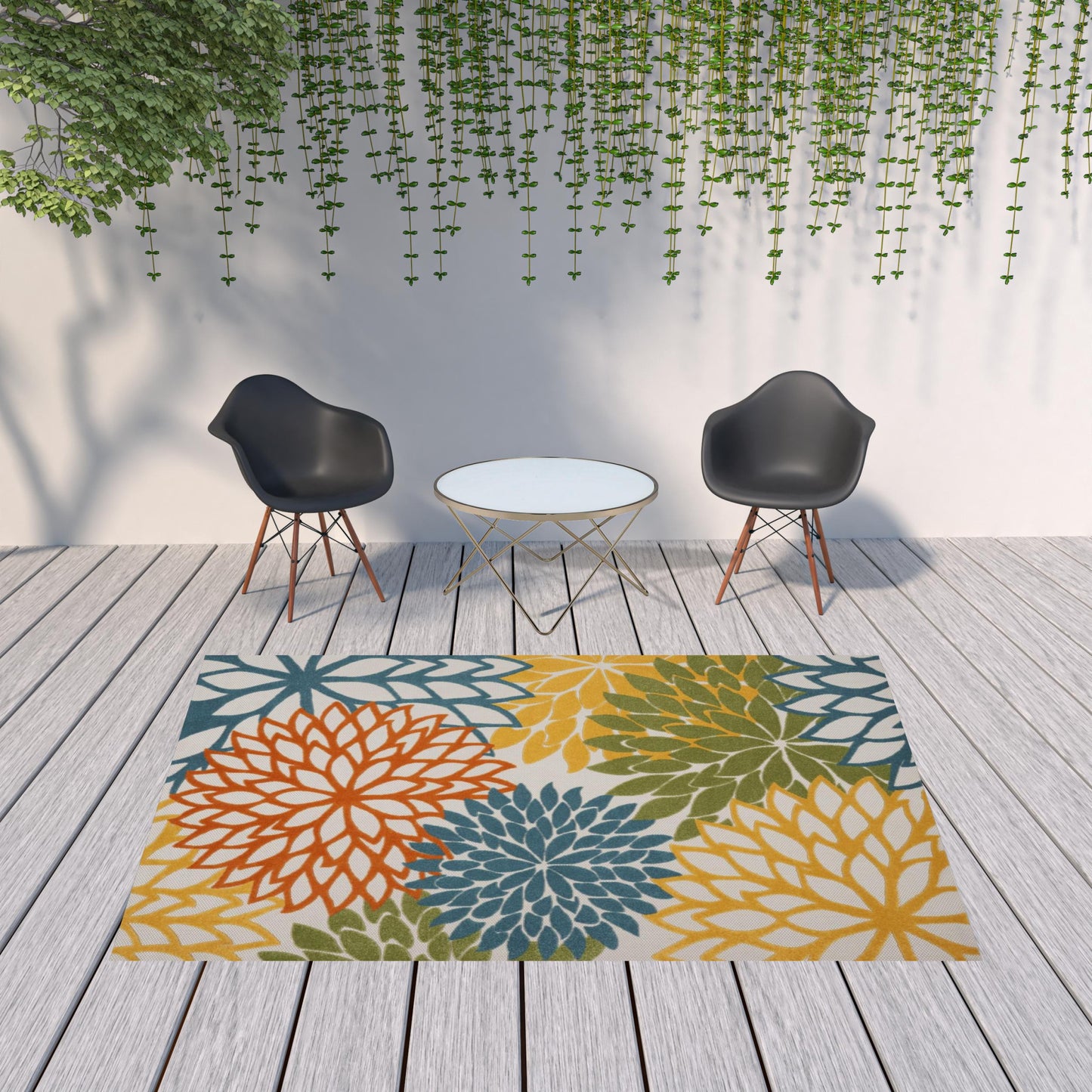 7' X 10' Turquoise Floral Non Skid Indoor Outdoor Area Rug