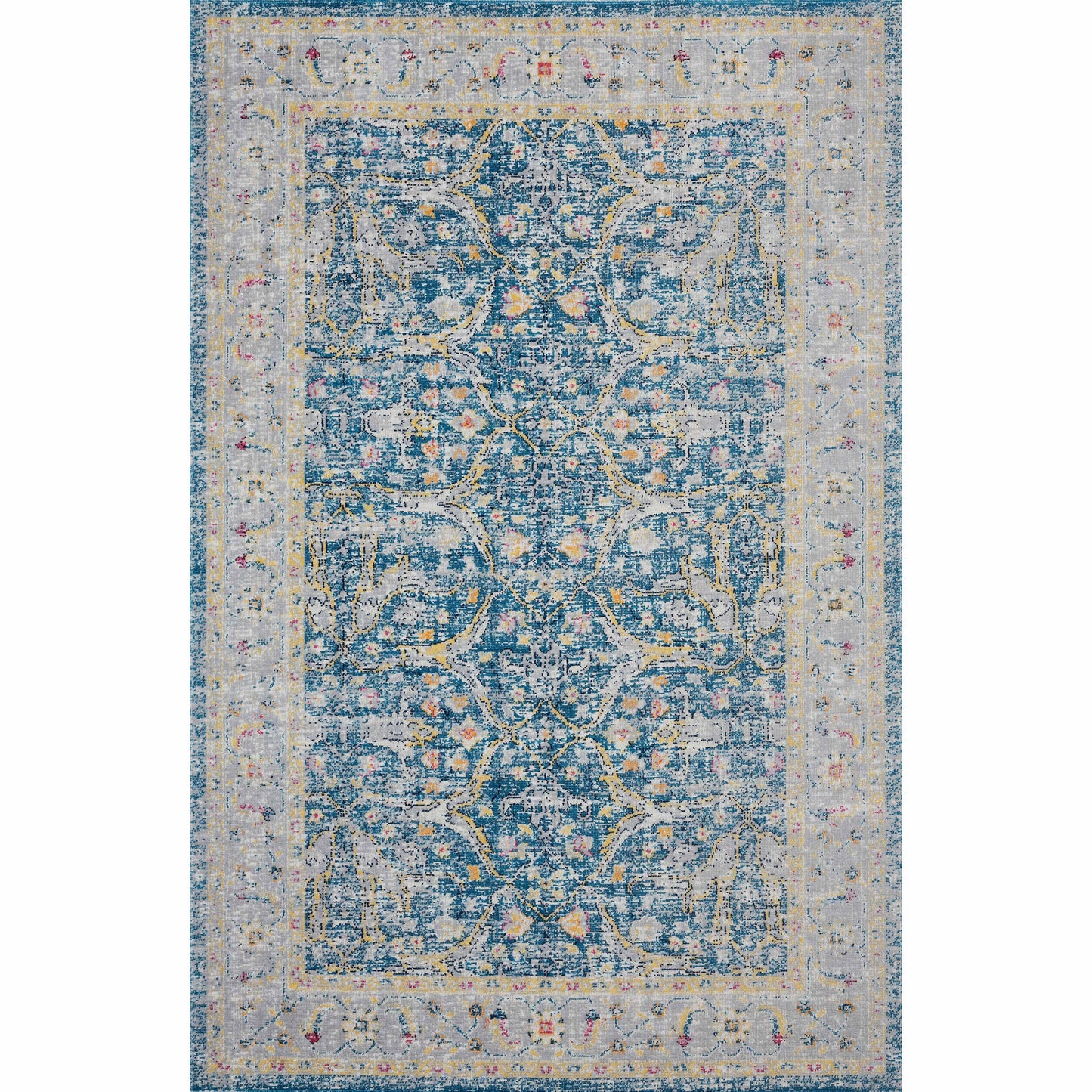 5' X 8' Blue Floral Stain Resistant Indoor Outdoor Area Rug