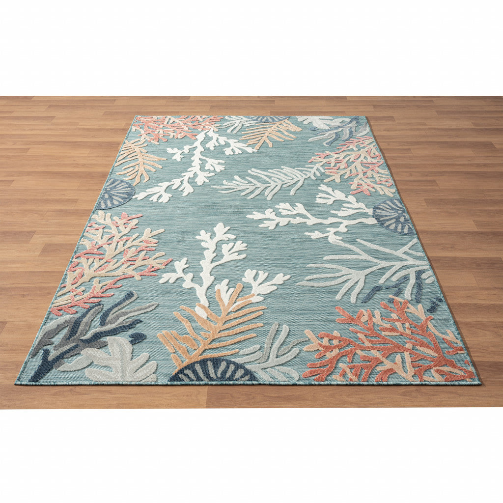 5' X 7' Blue And White Abstract Stain Resistant Indoor Outdoor Area Rug