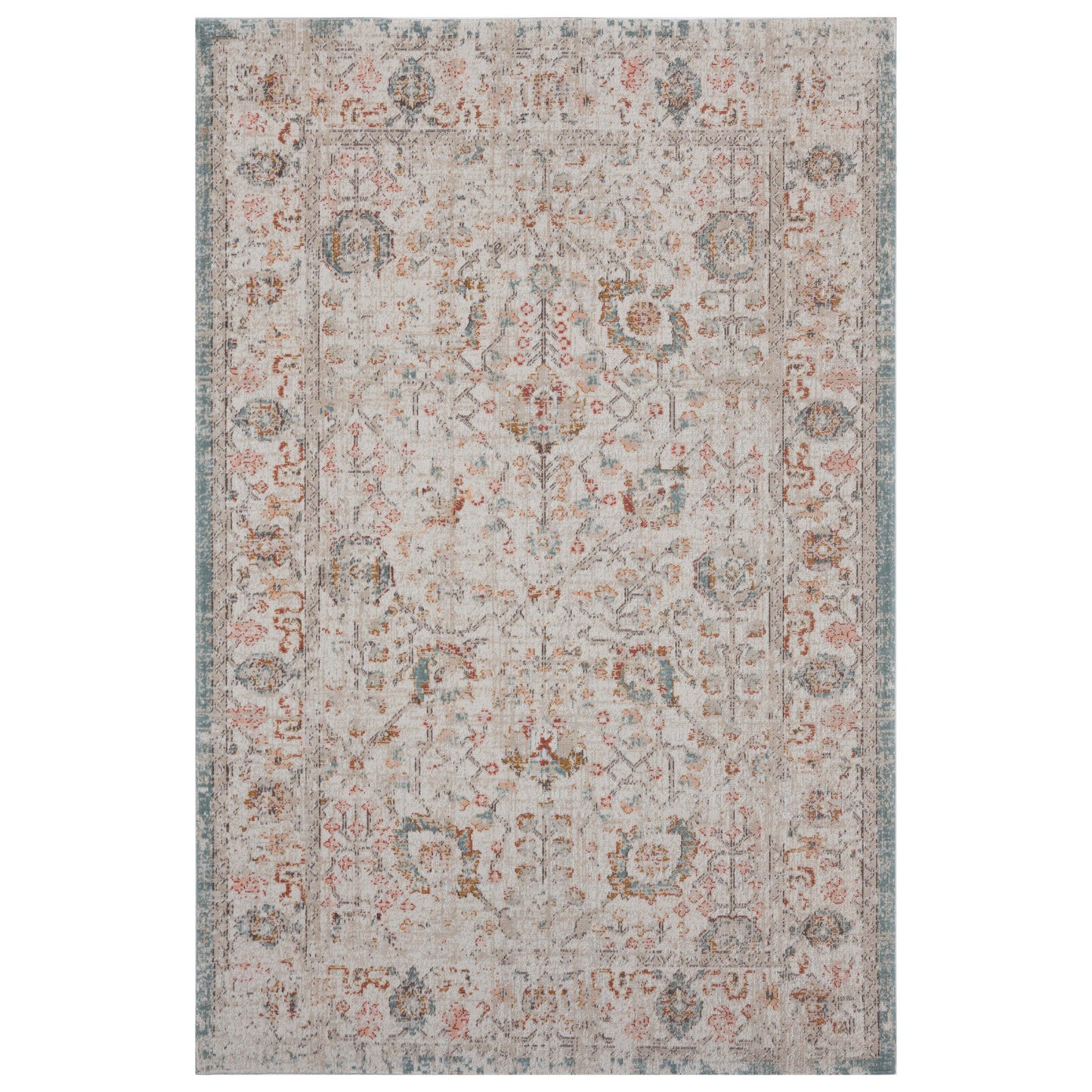 5' X 8' Beige Floral Stain Resistant Indoor Outdoor Area Rug