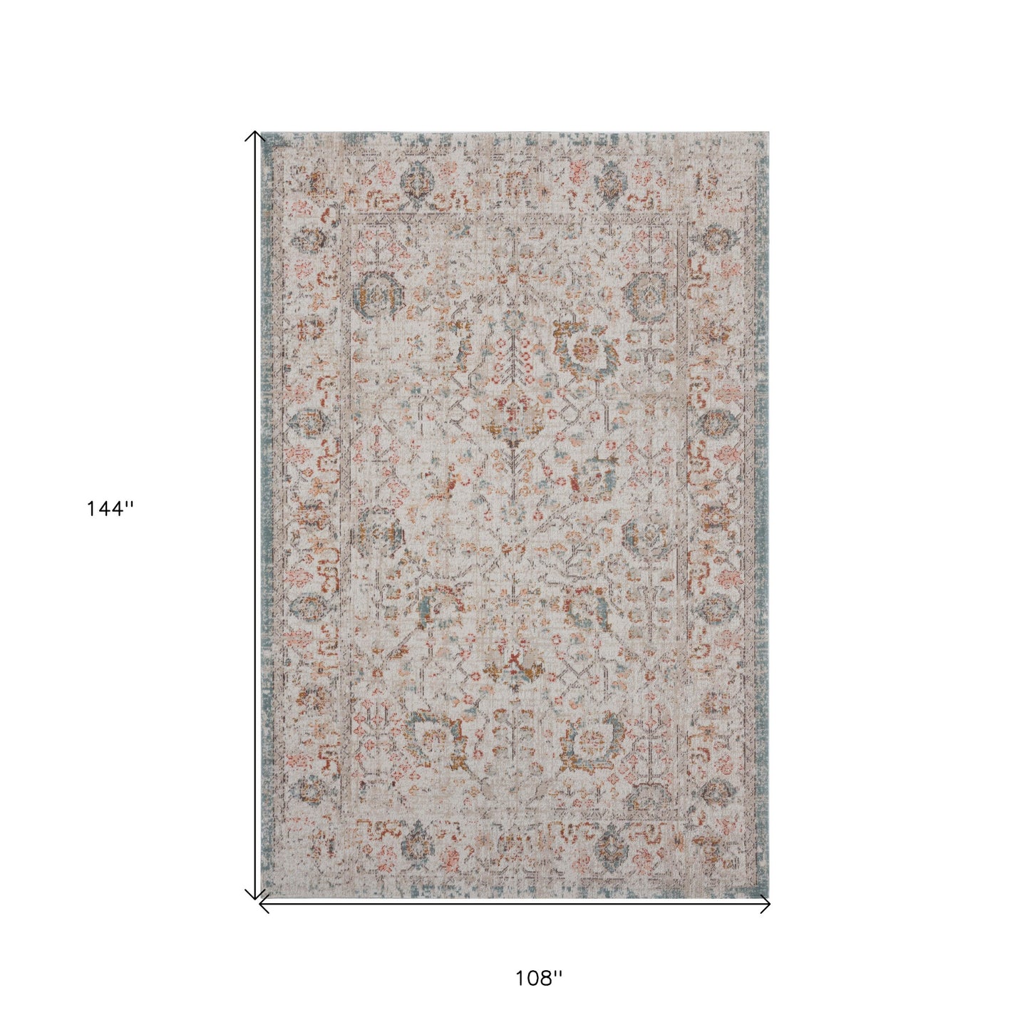 9' X 12' Beige Floral Stain Resistant Indoor Outdoor Area Rug