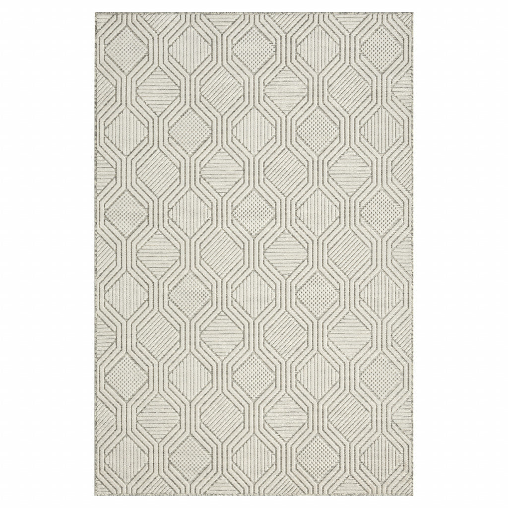 8' X 10' Gray And Ivory Geometric Stain Resistant Indoor Outdoor Area Rug