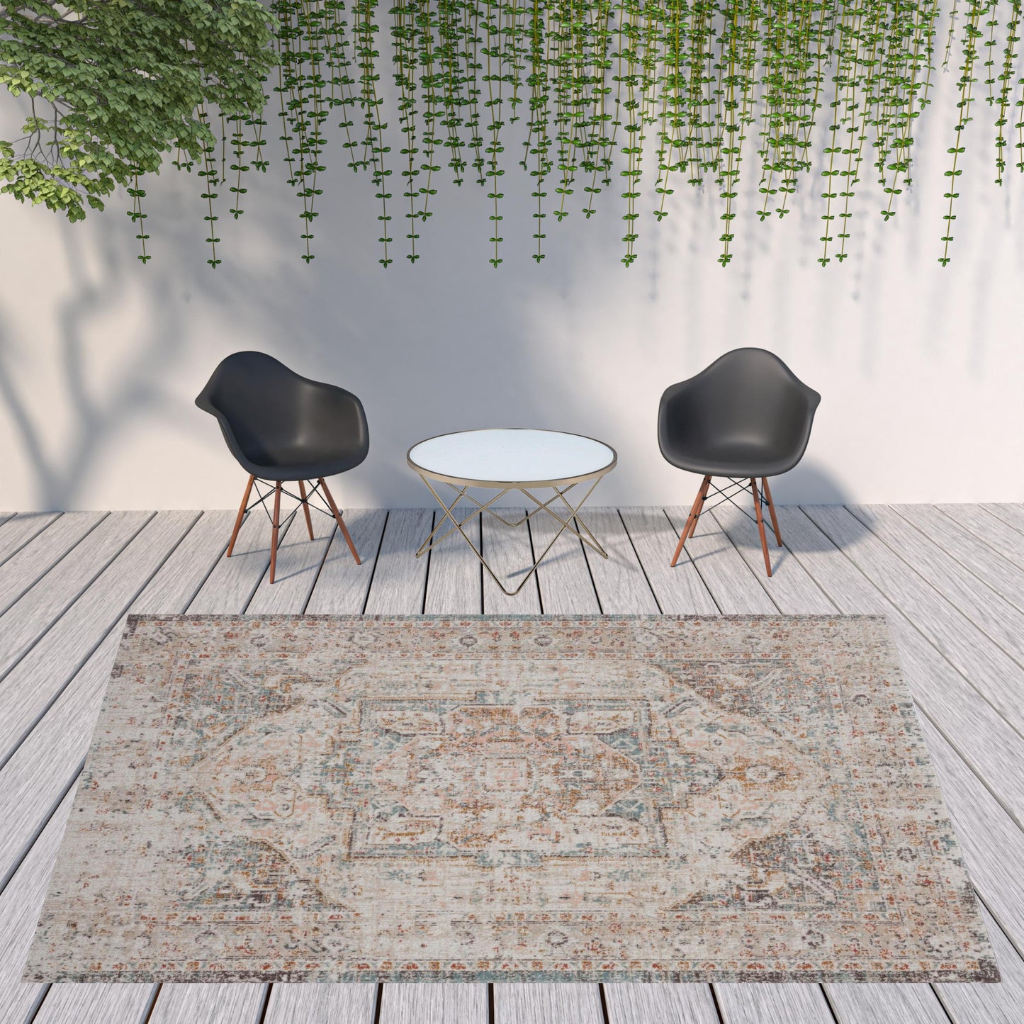 9' X 12' Beige Abstract Stain Resistant Indoor Outdoor Area Rug