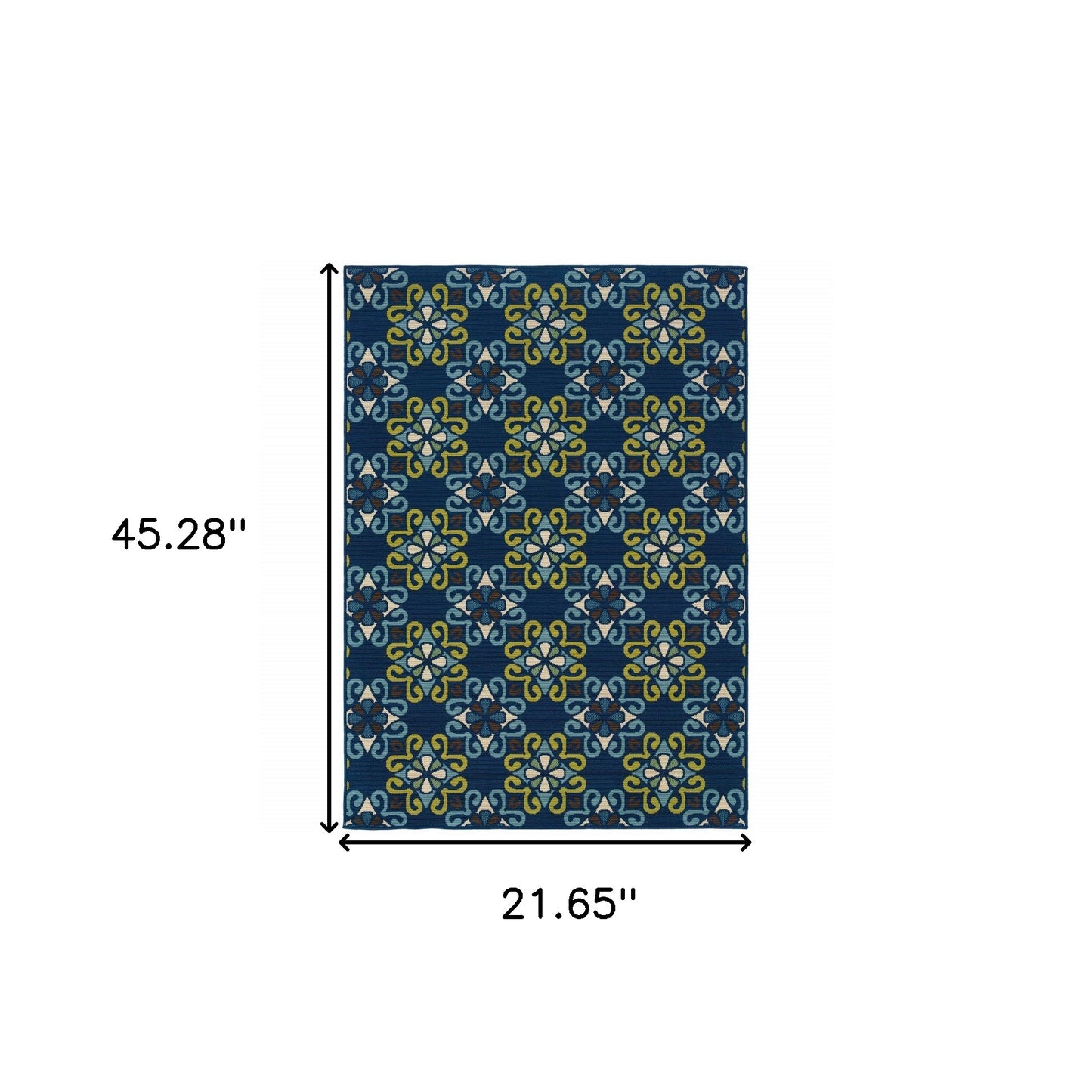 2' X 4' Blue and Green Floral Stain Resistant Indoor Outdoor Area Rug