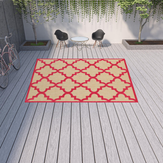 10' x 13' Red Geometric Stain Resistant Indoor Outdoor Area Rug