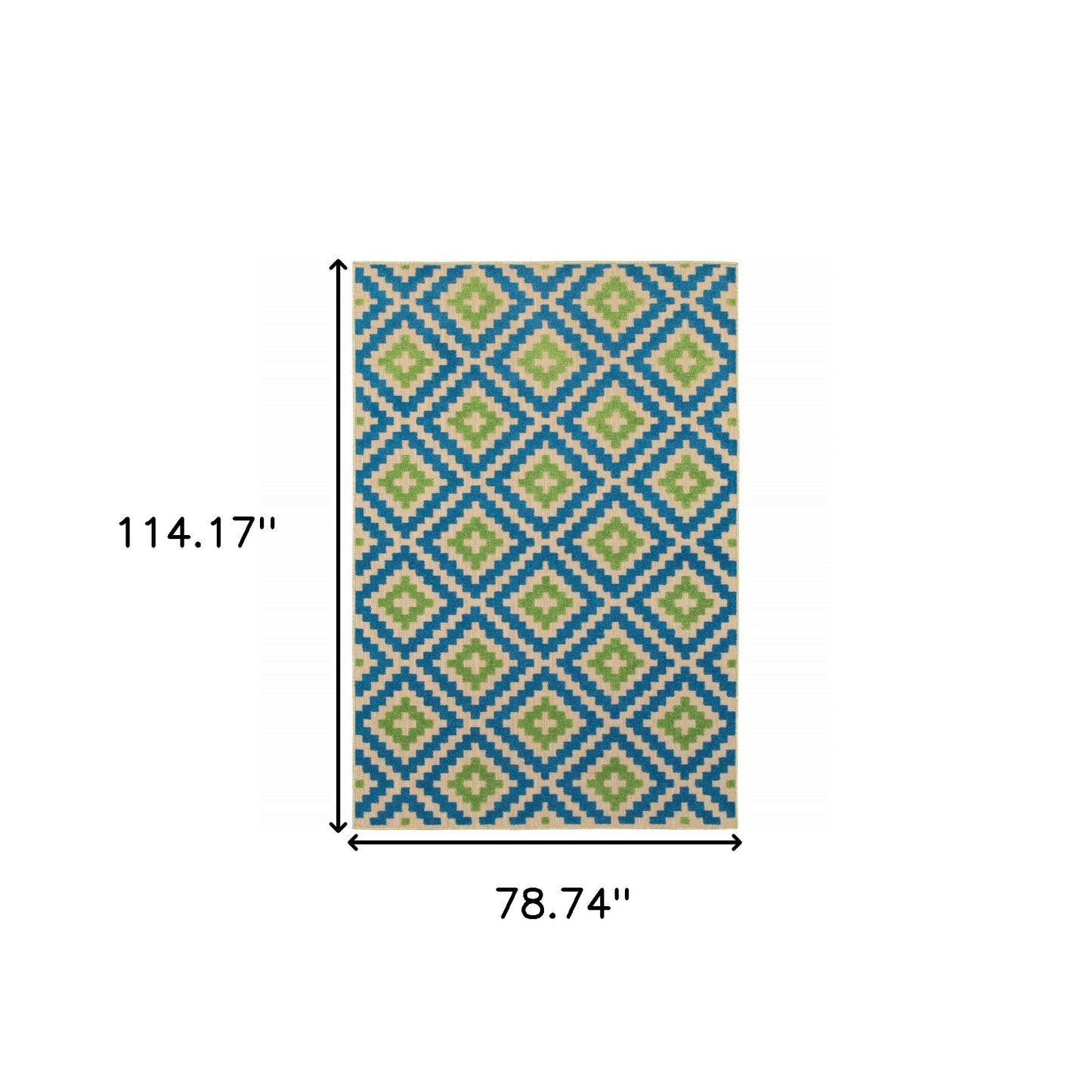 7' x 10' Blue and Beige Geometric Stain Resistant Indoor Outdoor Area Rug