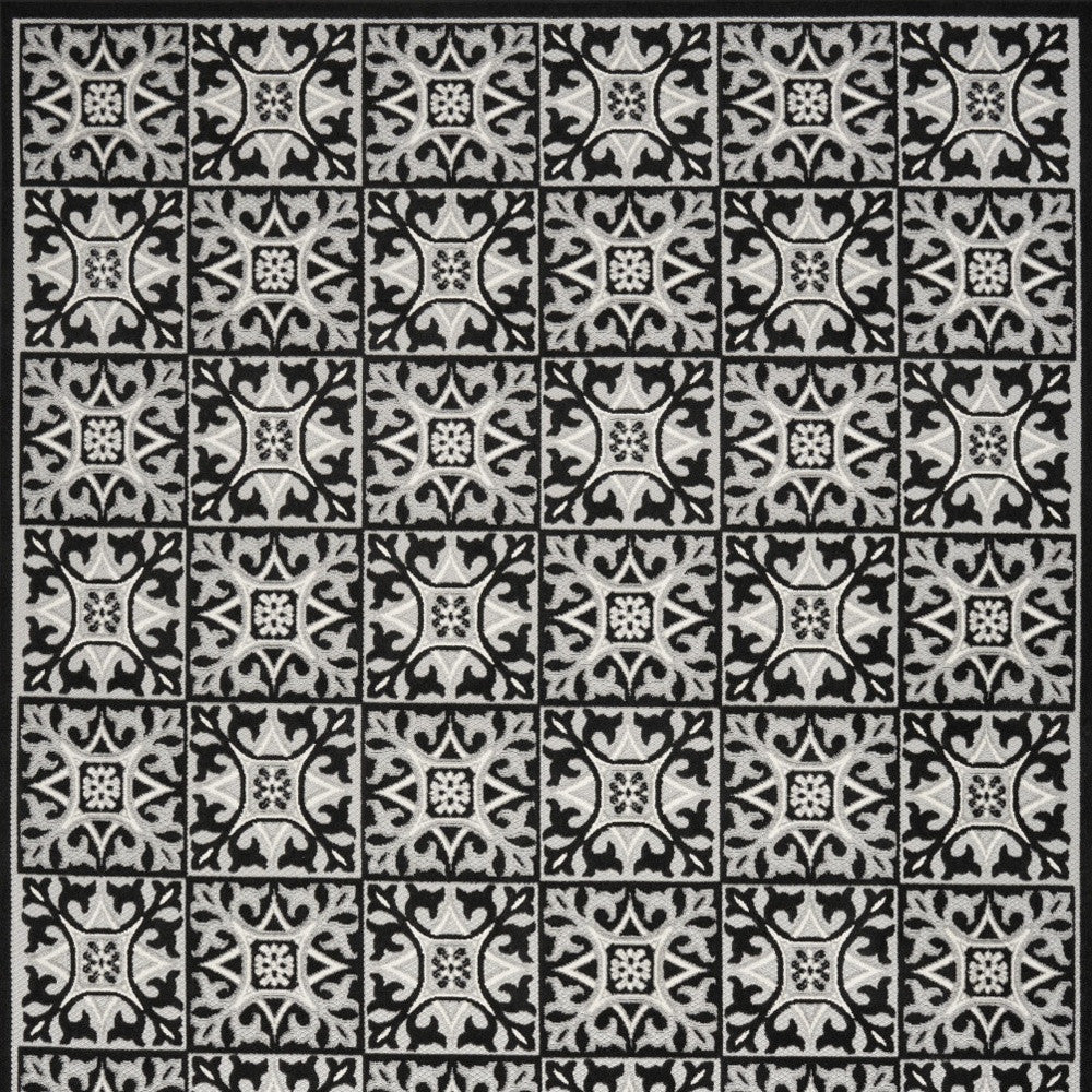 8' X 11' Black And White Fleur De Lis Stain Resistant Non Skid Area Rug