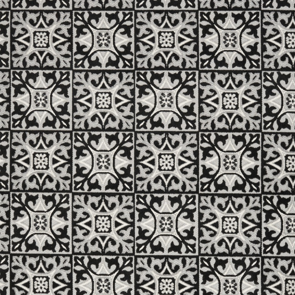 8' X 11' Black And White Fleur De Lis Stain Resistant Non Skid Area Rug