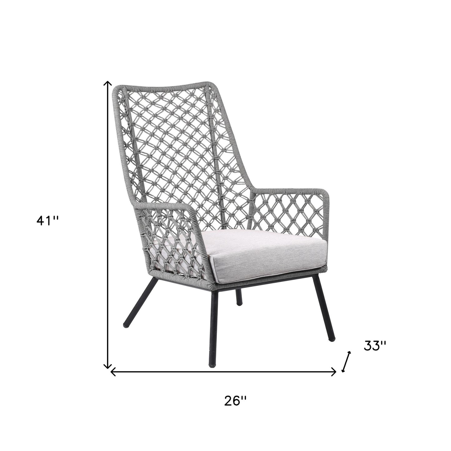 26" Gray Metal Indoor Outdoor Dining Chair with Gray Cushion